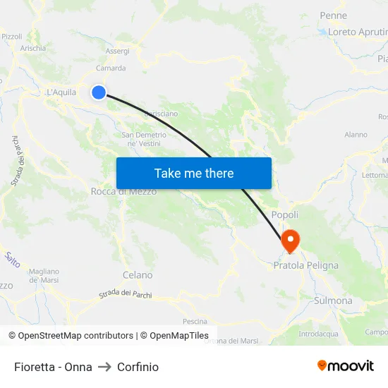 Fioretta - Onna to Corfinio map