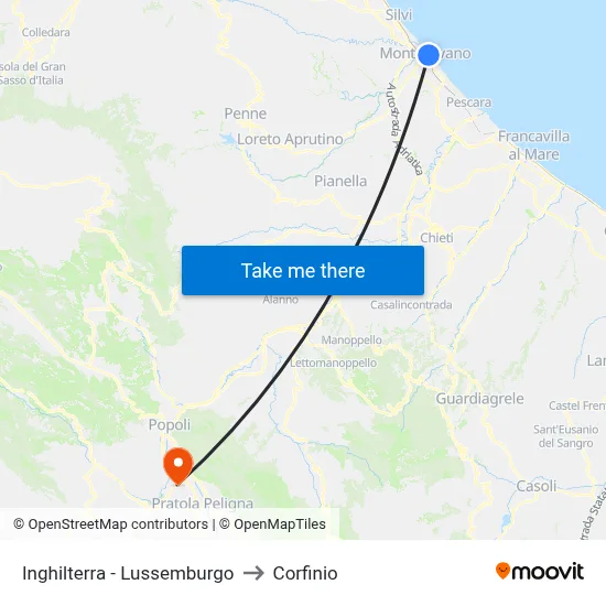 England - Luxembourg to Corfinio map