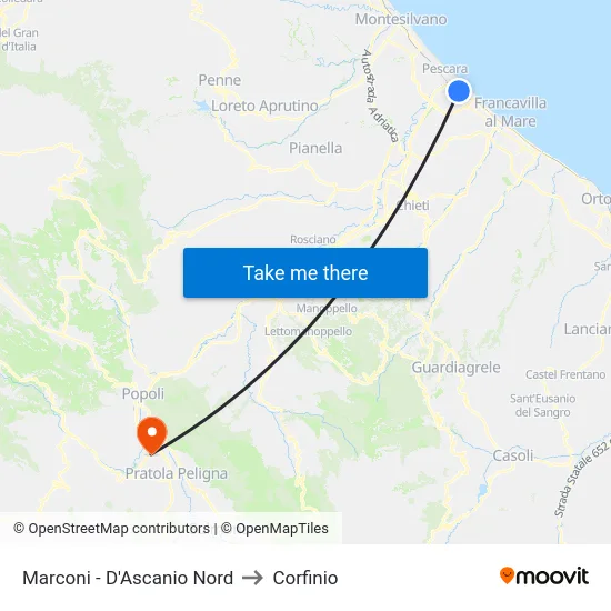 Marconi - D'Ascanio Nord to Corfinio map