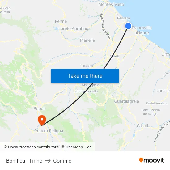 Bonifica - Tirino to Corfinio map