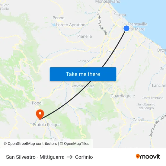 San Silvestro - Mittiguerra to Corfinio map