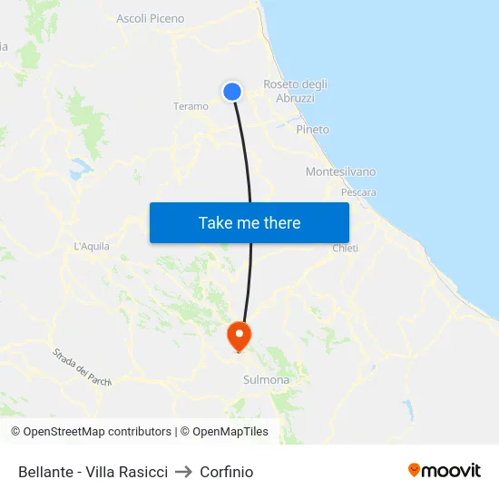 Bellante - Villa Rasicci to Corfinio map