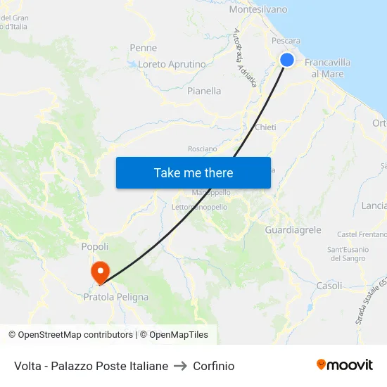 Volta - Palazzo Poste Italiane to Corfinio map