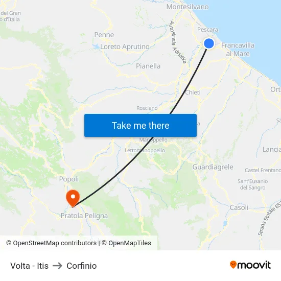 Volta - Itis to Corfinio map