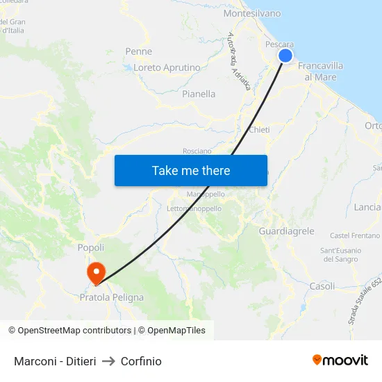 Marconi - Ditieri to Corfinio map