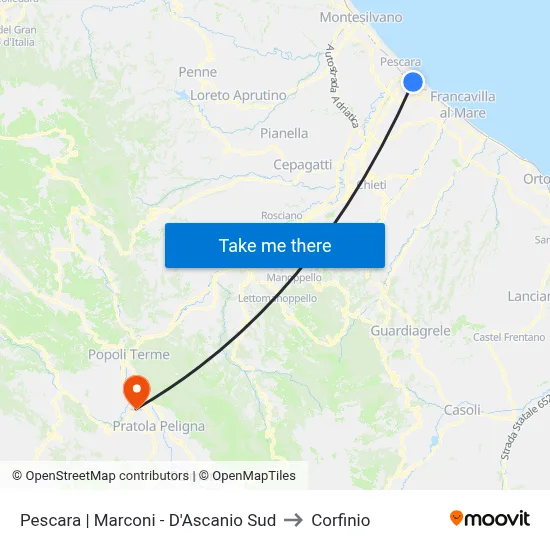 Pescara | Marconi - D'Ascanio Sud to Corfinio map
