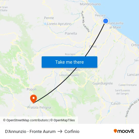 D'Annunzio - Fronte Aurum to Corfinio map