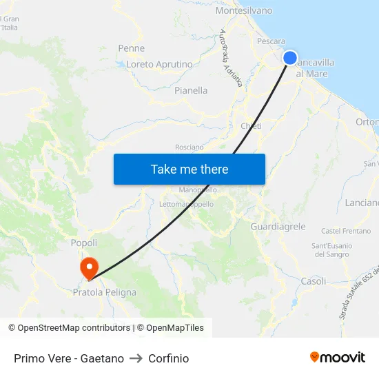 Primo Vere - Gaetano to Corfinio map