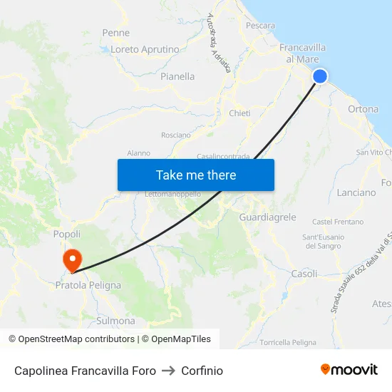 Capolinea Francavilla Foro to Corfinio map