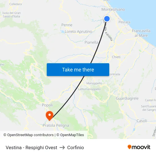 Vestina - Respighi Ovest to Corfinio map