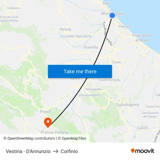Vestina - D'Annunzio to Corfinio map