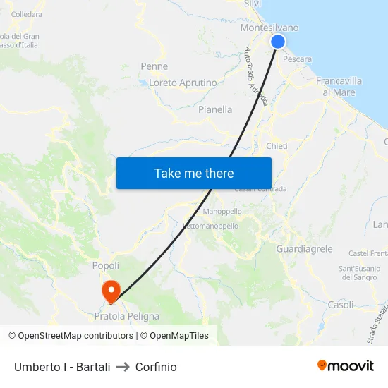 Umberto I - Bartali to Corfinio map