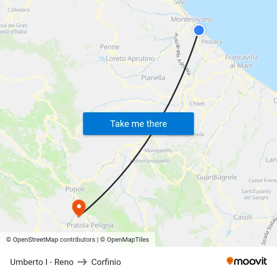 Umberto I - Reno to Corfinio map