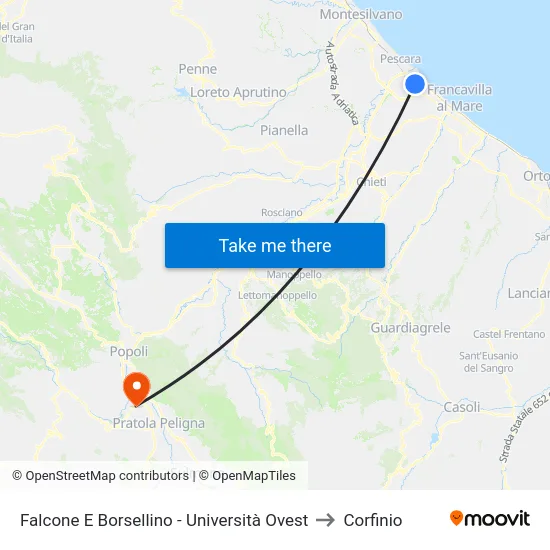 Falcone E Borsellino - Università Ovest to Corfinio map