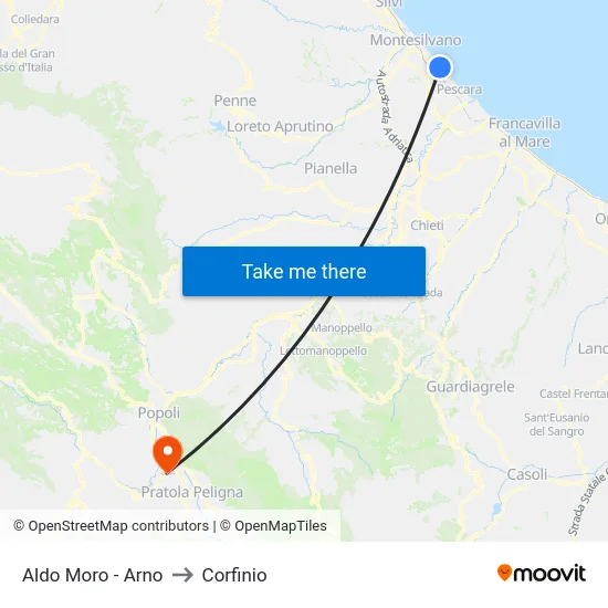 Aldo Moro - Arno to Corfinio map