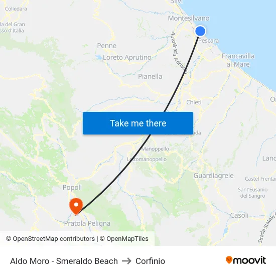 Aldo Moro - Smeraldo Beach to Corfinio map