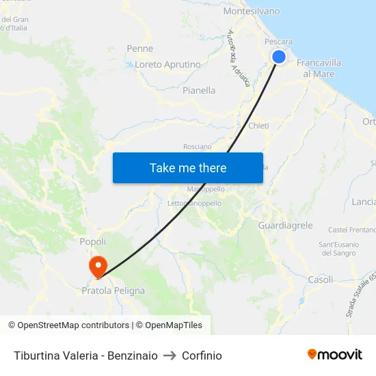 Tiburtina Valeria - Benzinaio to Corfinio map
