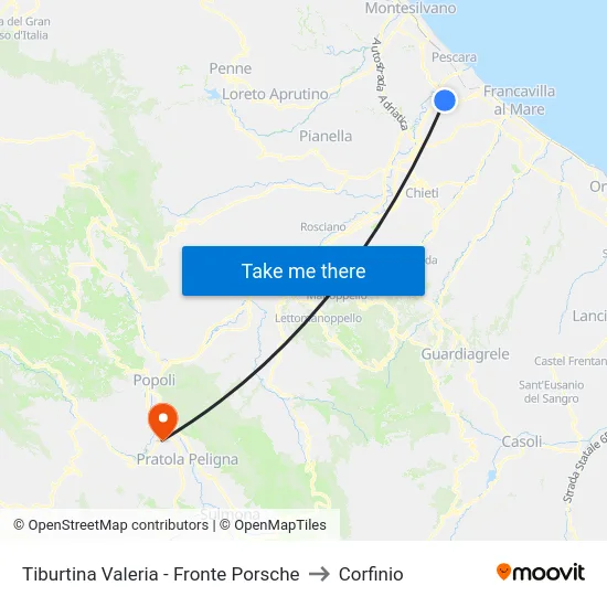 Tiburtina Valeria - Fronte Porsche to Corfinio map