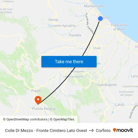 Colle Di Mezzo - Fronte Cimitero Lato Ovest to Corfinio map