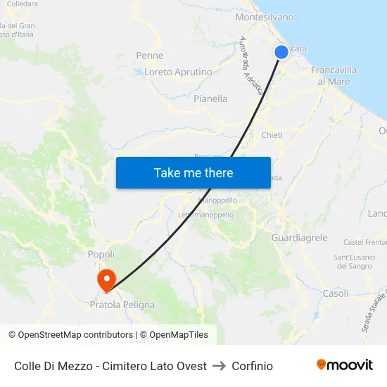 Colle Di Mezzo - Cemetery West Side to Corfinio map