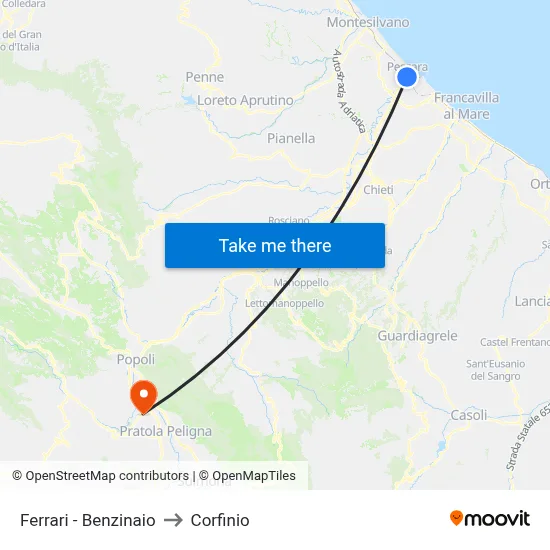 Ferrari - Benzinaio to Corfinio map