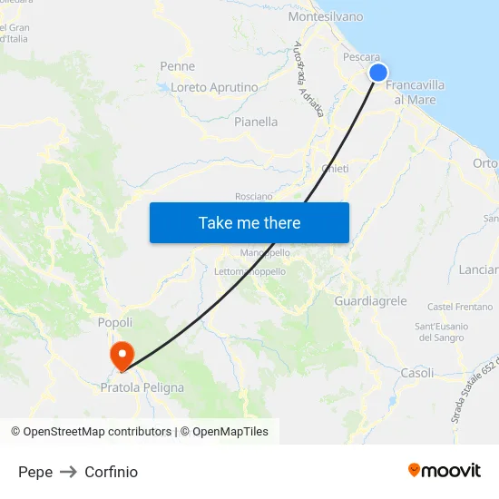 Pepe to Corfinio map