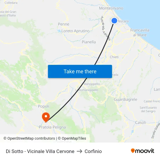 Di Sotto - Vicinale Villa Cervone to Corfinio map