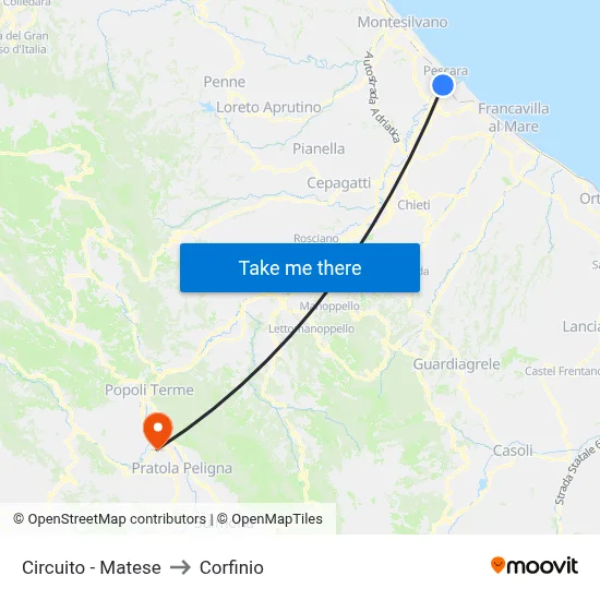 Circuito - Matese to Corfinio map