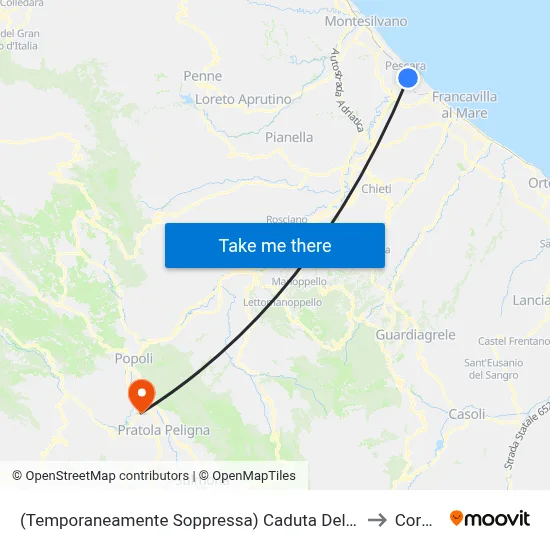 (Temporaneamente Soppressa) Caduta Del Forte - Chieti to Corfinio map