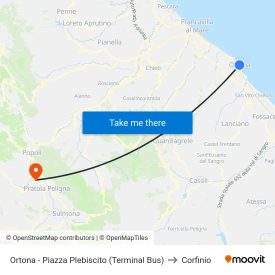 Ortona - Piazza Plebiscito (Terminal Bus) to Corfinio map