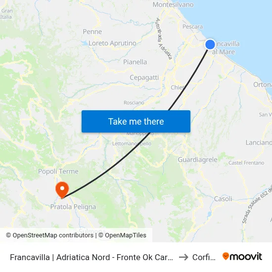 Francavilla | Adriatica Nord - Fronte Ok Carburanti to Corfinio map