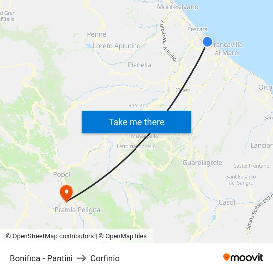 Bonifica - Pantini to Corfinio map