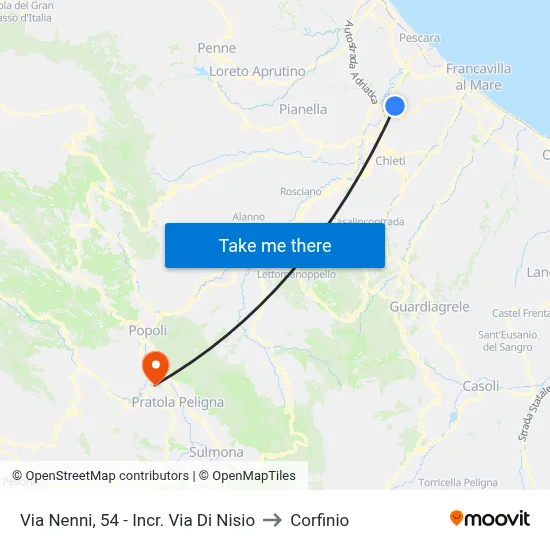 Via Nenni, 54 - Di Nisio Intersection to Corfinio map