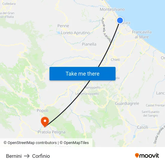 Bernini to Corfinio map