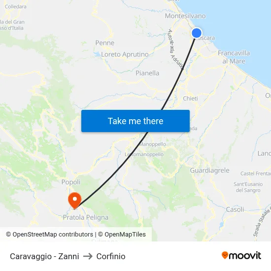 Caravaggio - Zanni to Corfinio map