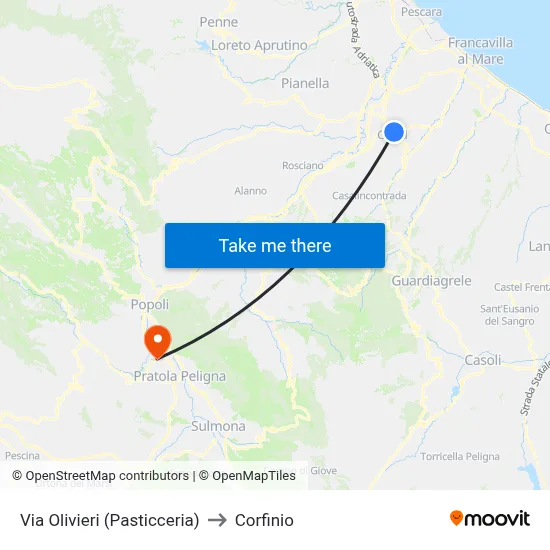 Olivieri Street (Pastry Shop) to Corfinio map