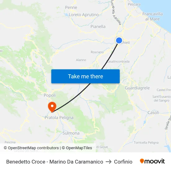 Benedetto Croce - Marino Da Caramanico to Corfinio map