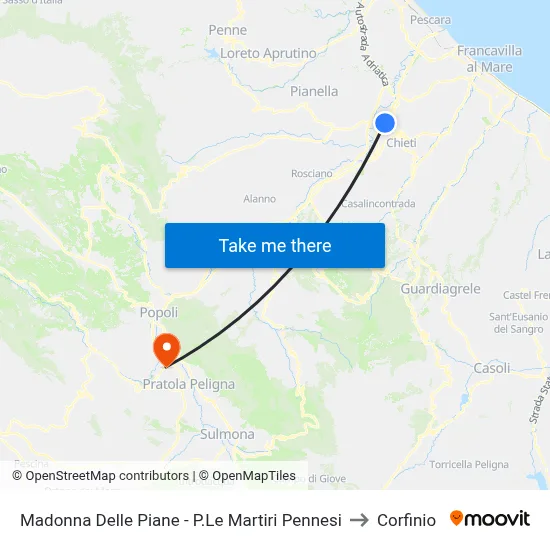 Madonna Delle Piane - P.Le Martiri Pennesi to Corfinio map