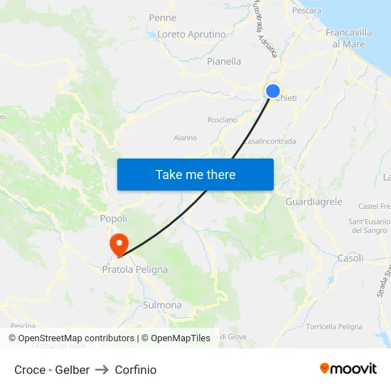 Croce - Gelber to Corfinio map