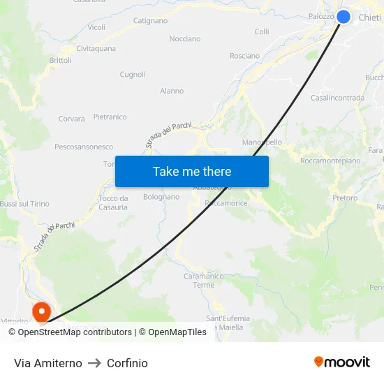 Via Amiterno to Corfinio map