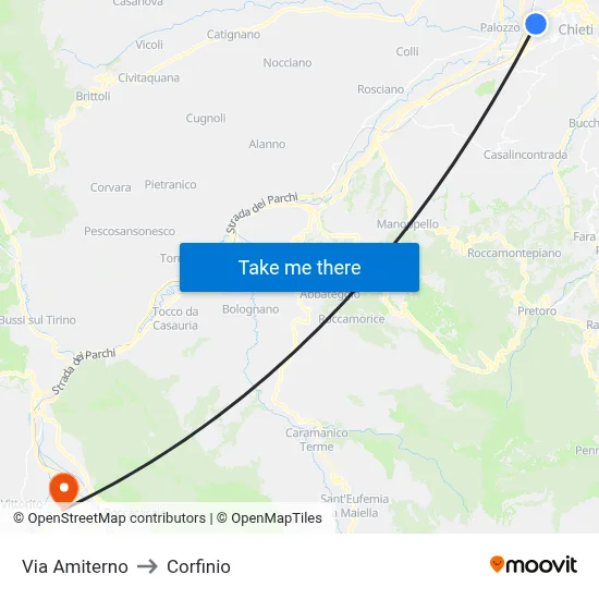 Via Amiterno to Corfinio map