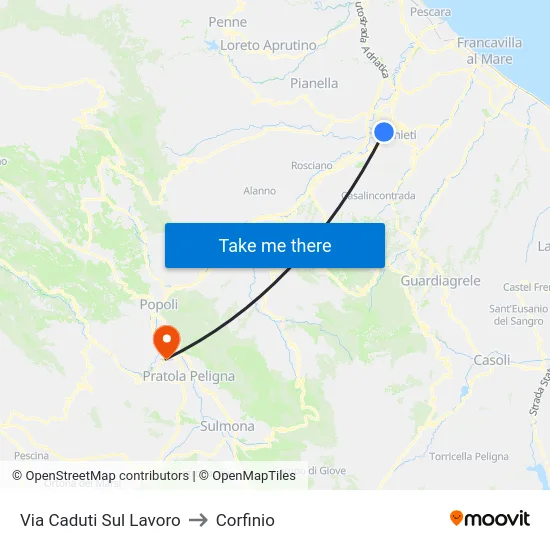 Via Caduti Sul Lavoro to Corfinio map