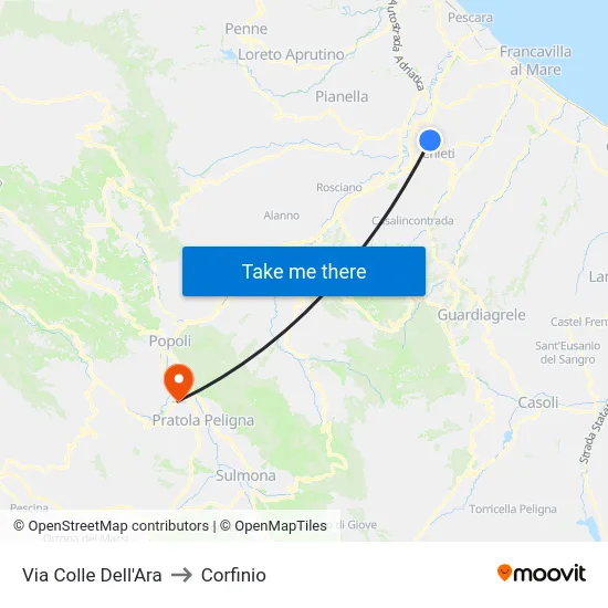 Via Colle Dell'Ara to Corfinio map