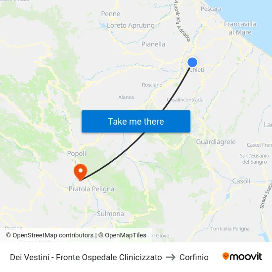 Dei Vestini - Fronte Ospedale Clinicizzato to Corfinio map