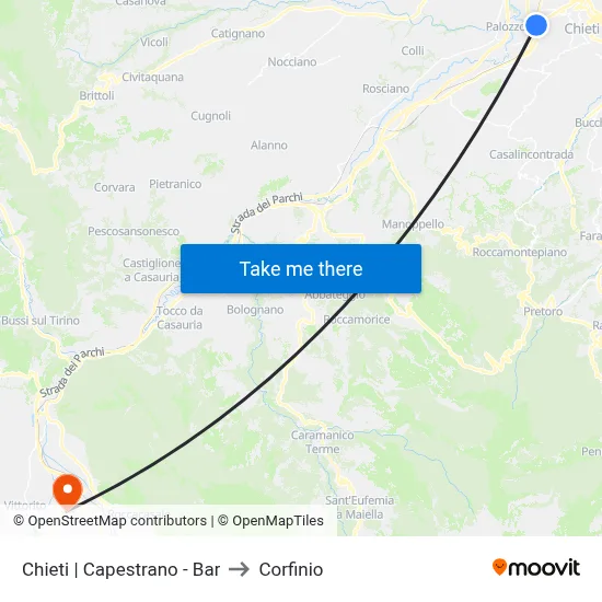 Chieti | Capestrano - Bar to Corfinio map