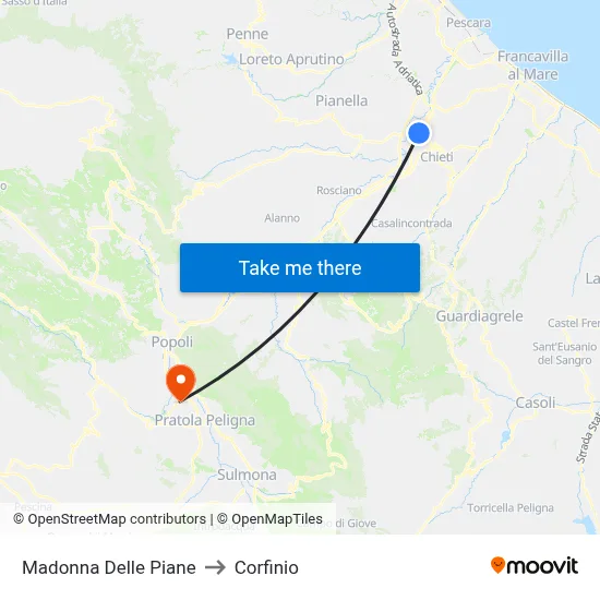 Madonna Delle Piane to Corfinio map