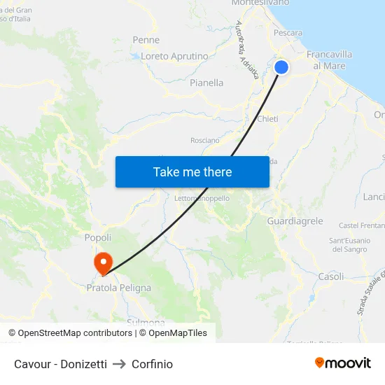 Cavour - Donizetti to Corfinio map