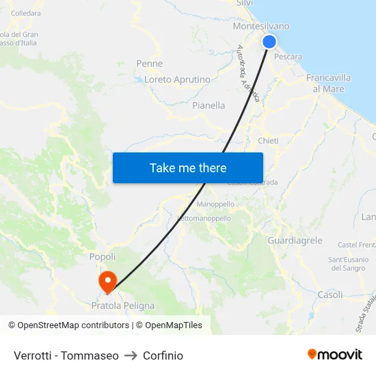 Verrotti - Tommaseo to Corfinio map