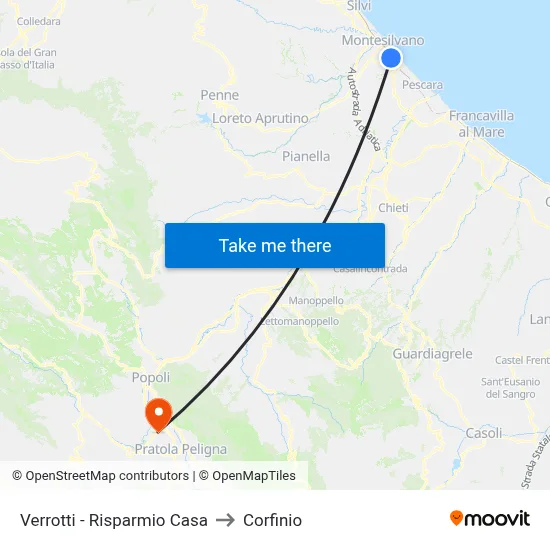 Verrotti - Risparmio Casa to Corfinio map