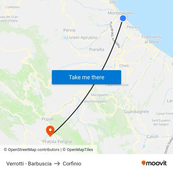 Verrotti - Barbuscia to Corfinio map